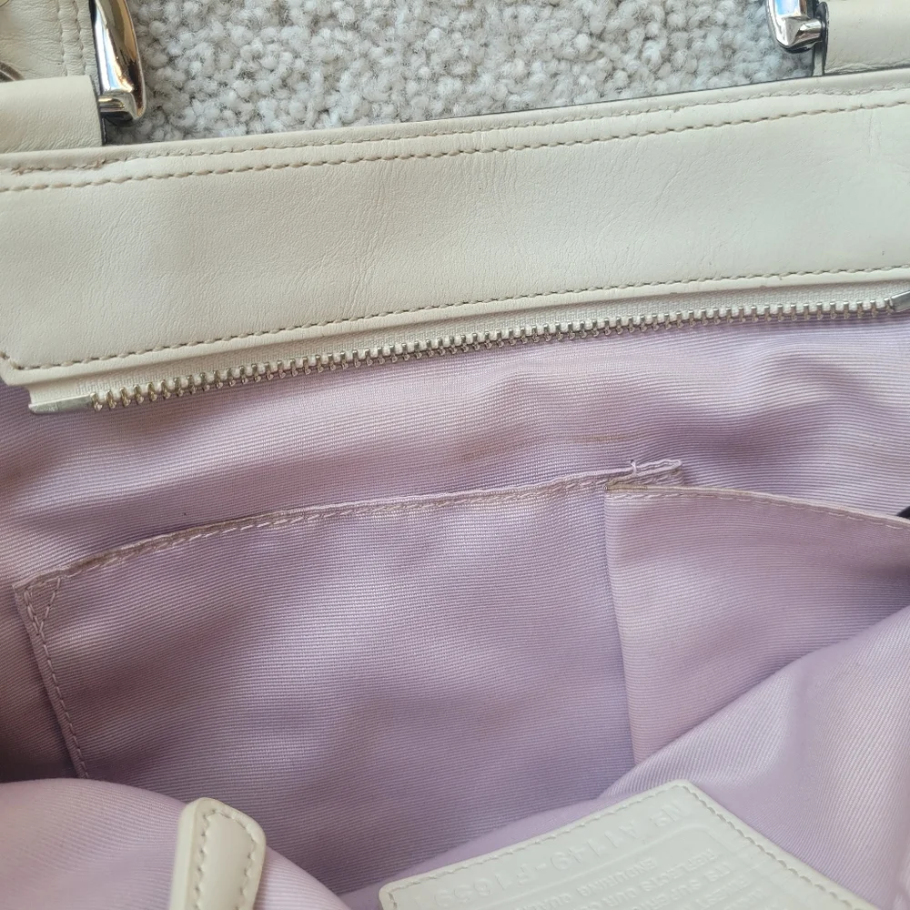 Coach Soho Linen Op Art Tote #16591 White Leather Purple Satin Interior - Picture 12 of 14